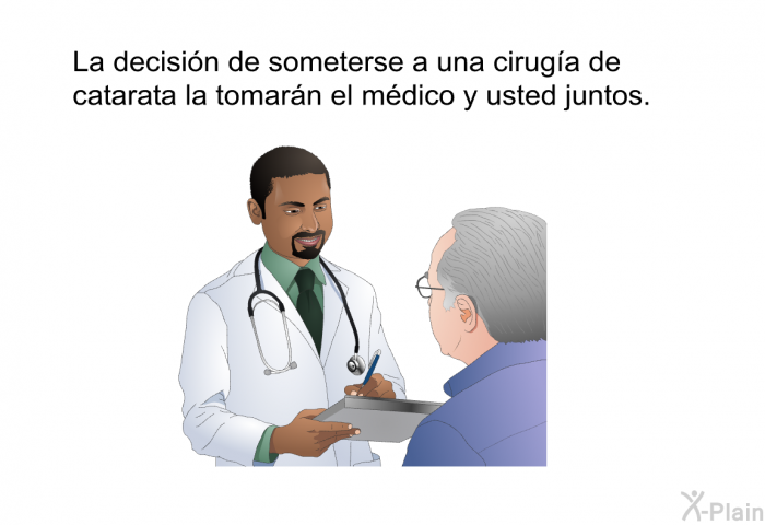 La decisin de someterse a una ciruga de catarata la tomarn el mdico y usted juntos.