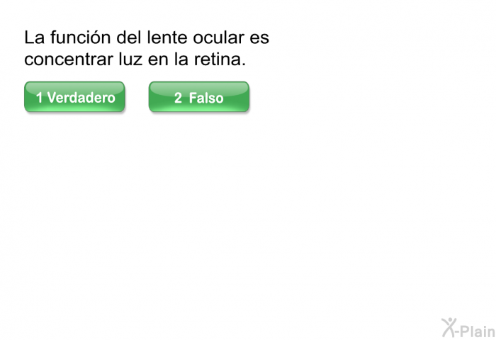 La funcin del lente ocular es concentrar luz en la retina.