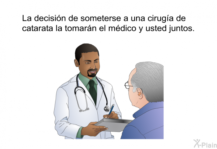 La decisin de someterse a una ciruga de catarata la tomarn el mdico y usted juntos.