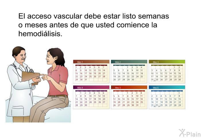 El acceso vascular debe estar listo semanas o meses antes de que usted comience la hemodi�lisis.