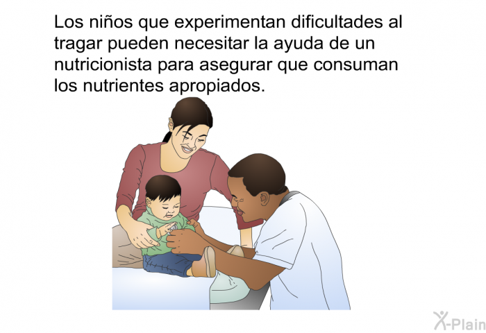 Los nios que experimentan dificultades al tragar pueden necesitar la ayuda de un nutricionista para asegurar que consuman los nutrientes apropiados.