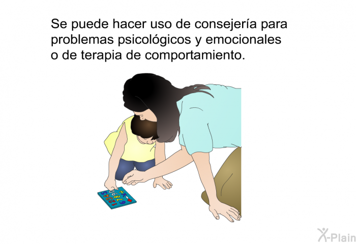 Se puede hacer uso de consejera para problemas psicolgicos y emocionales o de terapia de comportamiento.