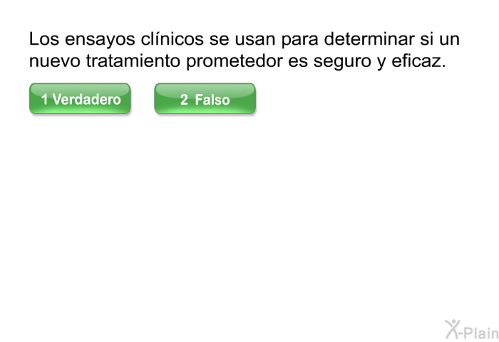 Los ensayos clnicos se usan para determinar si un nuevo tratamiento prometedor es seguro y eficaz.