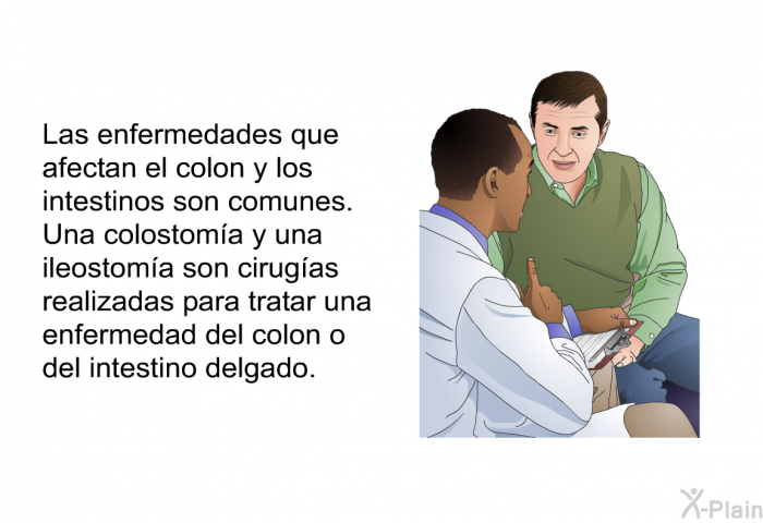 Las enfermedades que afectan el colon y los intestinos son comunes. Una colostoma y una ileostoma son cirugas realizadas para tratar una enfermedad del colon o del intestino delgado.