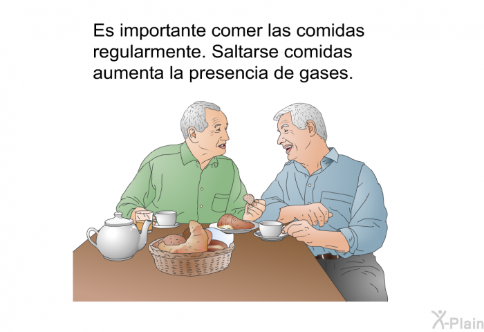 Es importante comer las comidas regularmente. Saltarse comidas aumenta la presencia de gases.