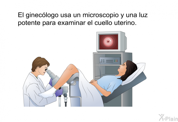 El ginec�logo usa un microscopio y una luz potente para examinar el cuello uterino.