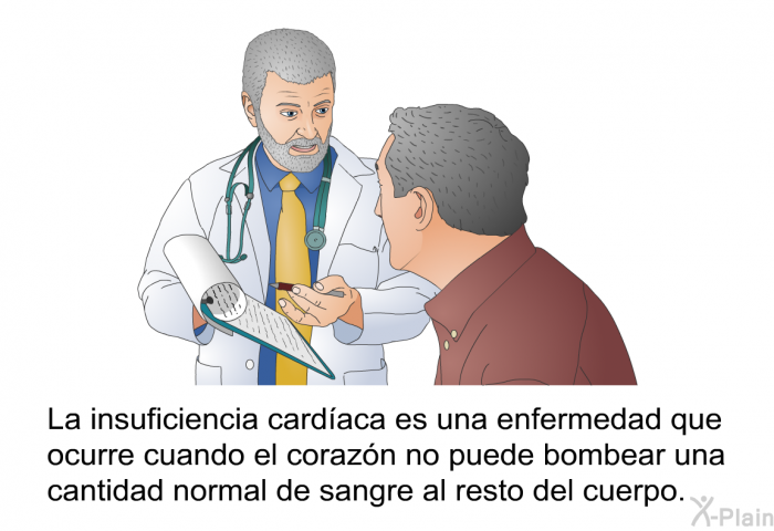 La insuficiencia cardaca es una enfermedad que ocurre cuando el corazn no puede bombear una cantidad normal de sangre al resto del cuerpo.