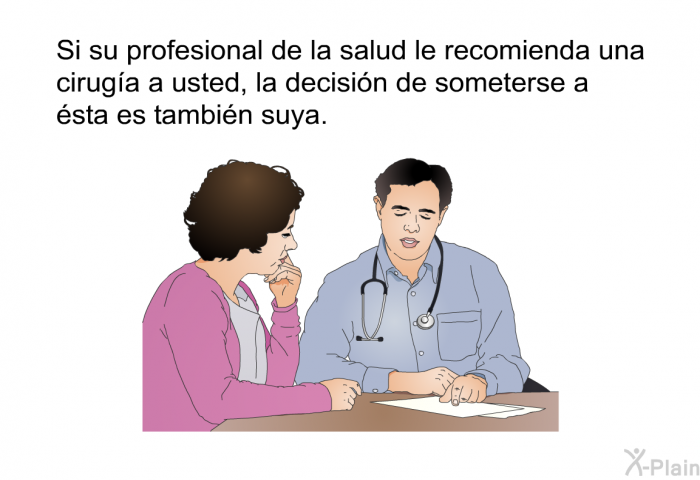 Si su profesional de la salud le recomienda una ciruga a usted, la decisin de someterse a sta es tambin suya.