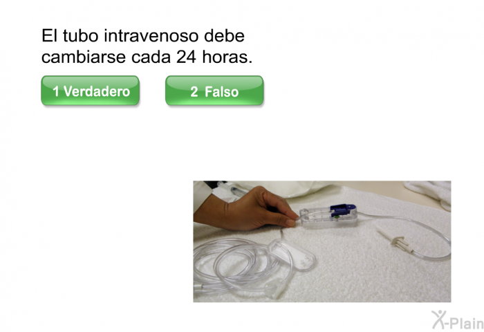 El tubo intravenoso debe cambiarse cada 24 horas.
