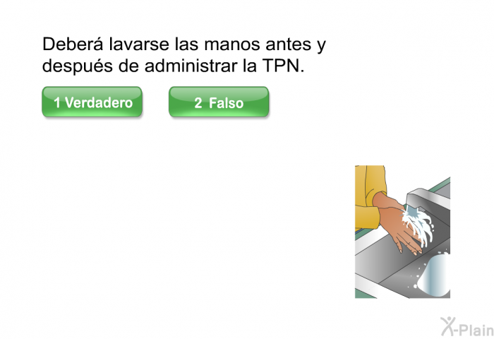 Deber� lavarse las manos antes y despu�s de administrar la TPN.