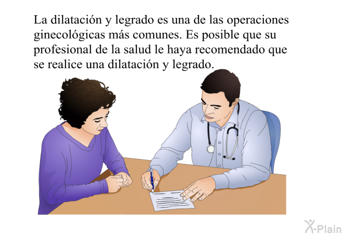 La dilatacin y legrado es una de las operaciones ginecolgicas ms comunes. Es posible que su profesional de la salud le haya recomendado que se realice una dilatacin y legrado.