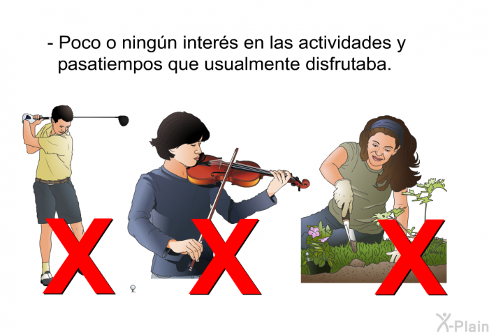 Poco o ningn inters en las actividades y pasatiempos que usualmente disfrutaba.