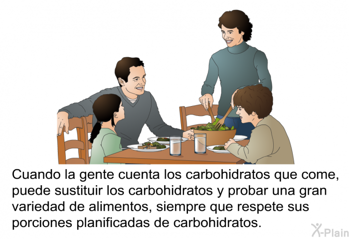 Cuando la gente cuenta los carbohidratos que come, puede sustituir los carbohidratos y probar una gran variedad de alimentos, siempre que respete sus porciones planificadas de carbohidratos.