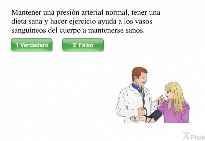Mantener una presin arterial normal, tener una dieta sana y hacer ejercicio ayuda a los vasos sanguneos del cuerpo a mantenerse sanos.