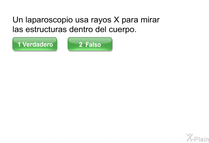 Un laparoscopio usa rayos X para mirar las estructuras dentro del cuerpo.