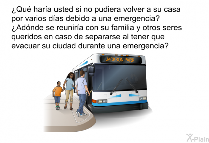 ¿Qu hara usted si no pudiera volver a su casa por varios das debido a una emergencia? ¿Adnde se reunira con su familia y otros seres queridos en caso de separarse al tener que evacuar su ciudad durante una emergencia?