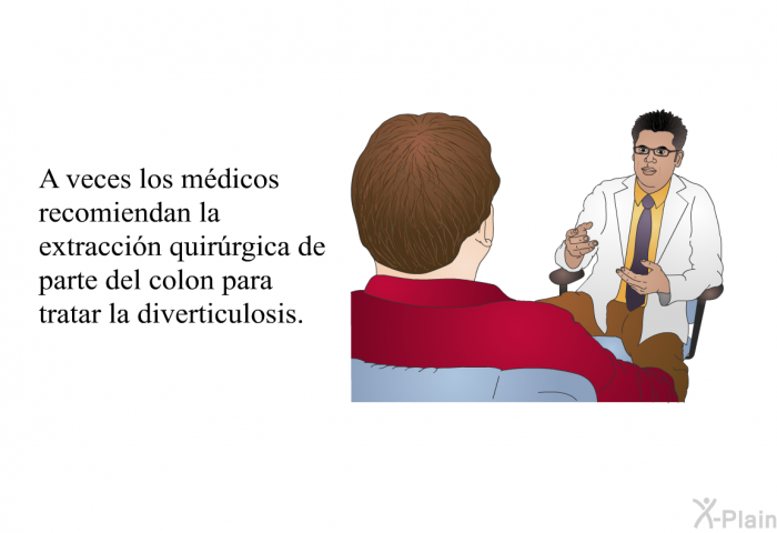 A veces los mdicos recomiendan la extraccin quirrgica de parte del colon para tratar la diverticulosis.