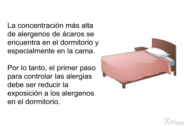 La concentracin ms alta de alergenos de caros se encuentra en el dormitorio y especialmente en la cama. Por lo tanto, el primer paso para controlar las alergias debe ser reducir la exposicin a los alergenos en el dormitorio.