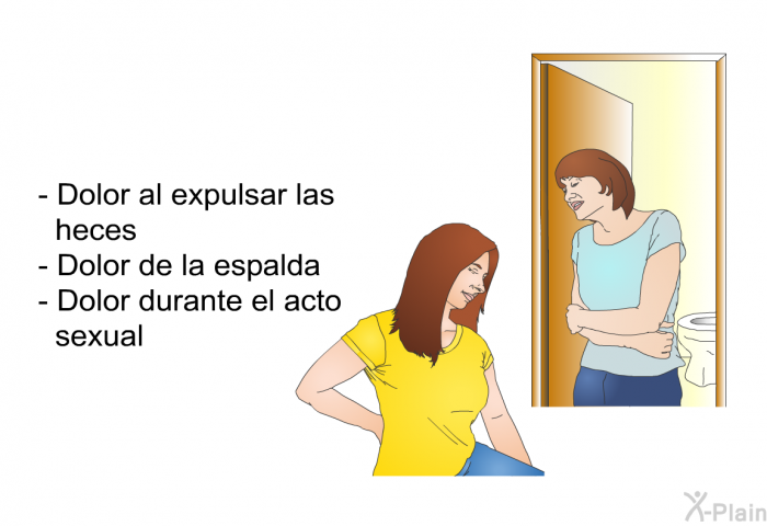 Dolor al expulsar las heces Dolor de la espalda Dolor durante el acto sexual