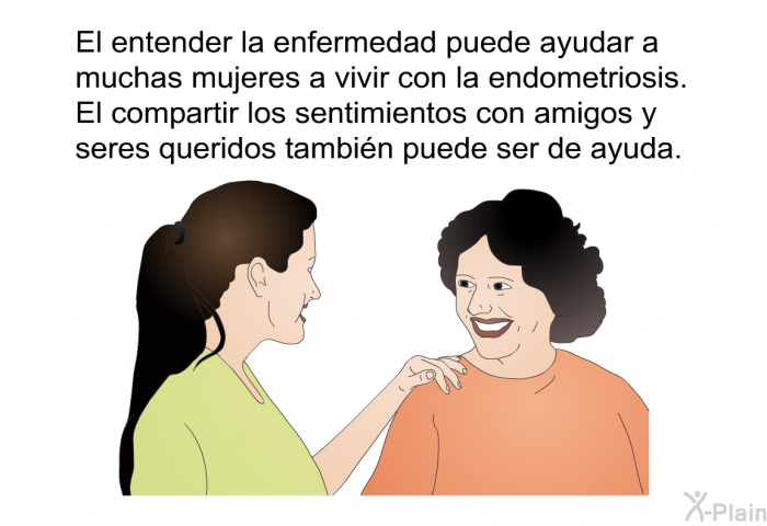 El entender la enfermedad puede ayudar a muchas mujeres a vivir con la endometriosis. El compartir los sentimientos con amigos y seres queridos tambi�n puede ser de ayuda.