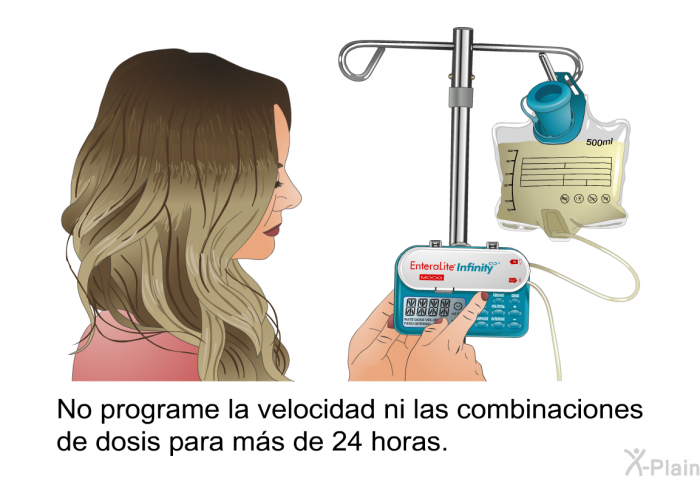 No programe la velocidad ni las combinaciones de dosis para ms de 24 horas.