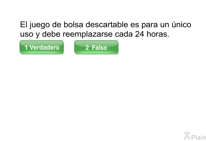 El juego de bolsa descartable es para un nico uso y debe reemplazarse cada 24 horas.