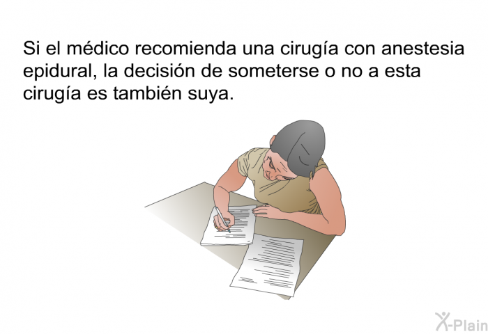 Si el mdico recomienda una ciruga con anestesia epidural, la decisin de someterse o no a esta ciruga es tambin suya.