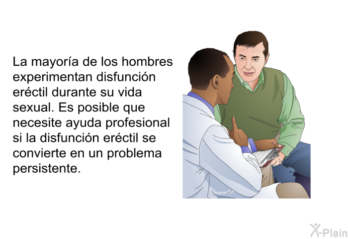 La mayora de los hombres experimentan disfuncin erctil durante su vida sexual. Es posible que necesite ayuda profesional si la disfuncin erctil se convierte en un problema persistente.