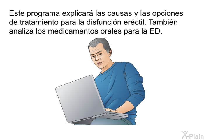 Este informacin acerca de su salud explicar las causas y las opciones de tratamiento para la disfuncin erctil. Tambin analiza los medicamentos orales para la ED.