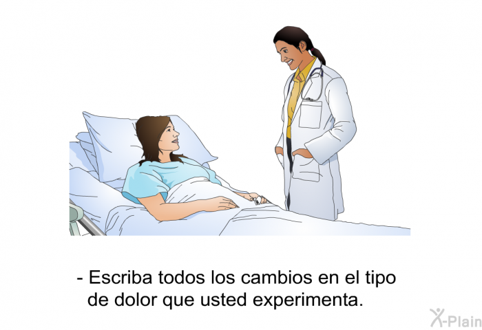 Escriba todos los cambios en el tipo de dolor que usted experimenta.