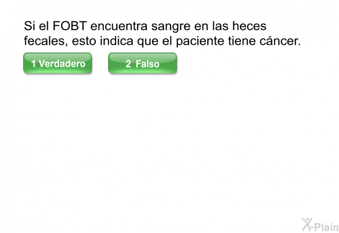 Si el FOBT encuentra sangre en las heces fecales, esto indica que el paciente tiene cncer.