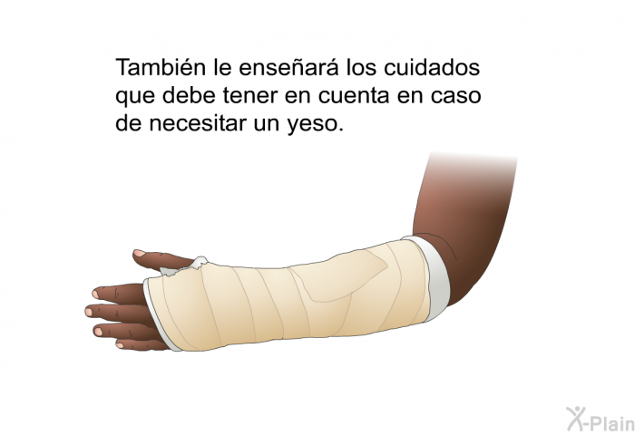 Tambin le ensear los cuidados que debe tener en cuenta en caso de necesitar un yeso.