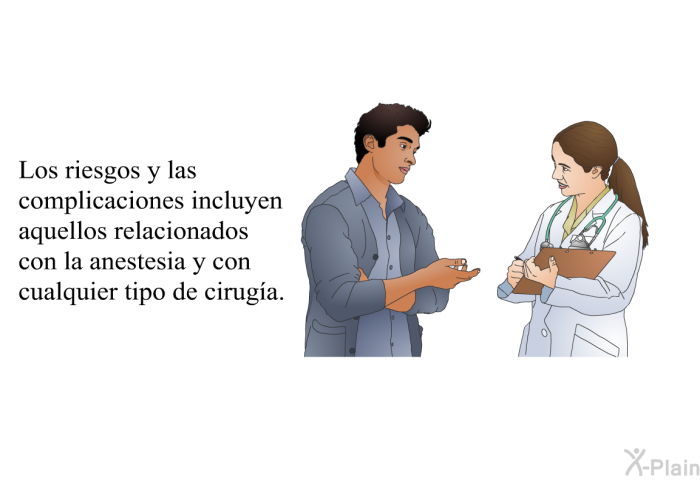 Los riesgos y las complicaciones incluyen aquellos relacionados con la anestesia y con cualquier tipo de ciruga.