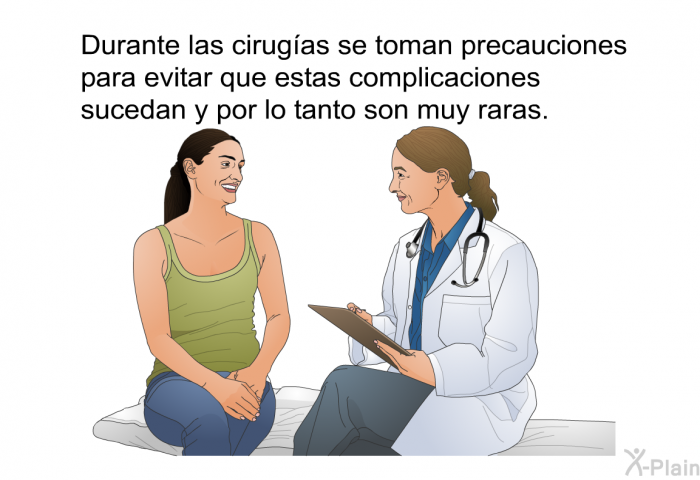 Durante las cirugas se toman precauciones para evitar que estas complicaciones sucedan y por lo tanto son muy raras.