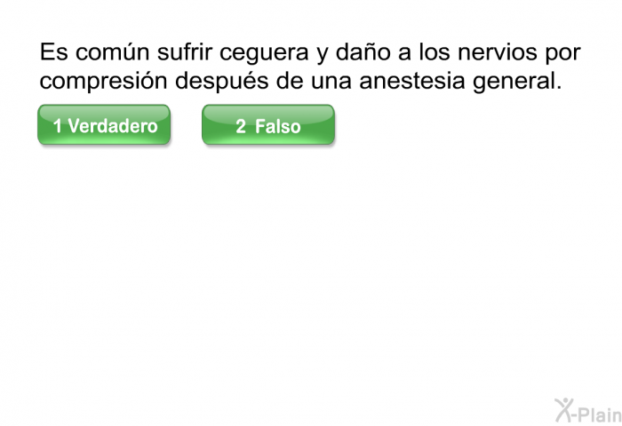 Es comn sufrir ceguera y dao a los nervios por compresin despus de una anestesia general.
