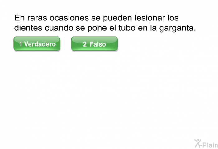 En raras ocasiones se pueden lesionar los dientes cuando se pone el tubo en la garganta.