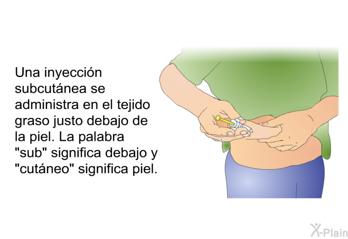 Una inyeccin subcutnea se administra en el tejido graso justo debajo de la piel. La palabra “sub” significa debajo y “cutneo” significa piel.