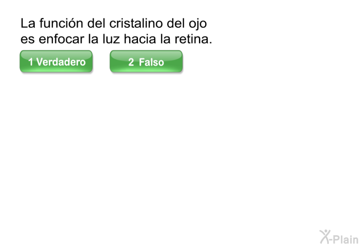 La funcin del cristalino del ojo es enfocar la luz hacia la retina.