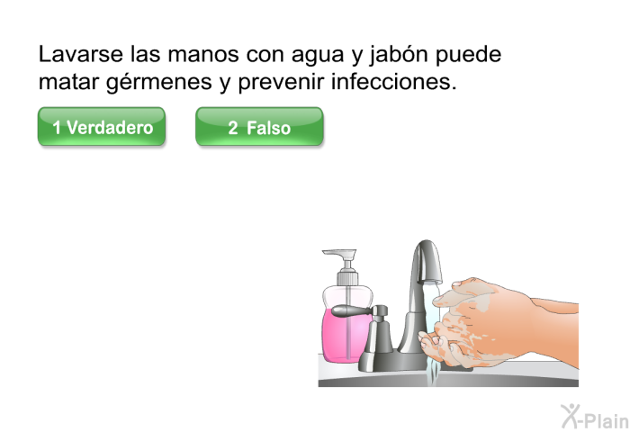 Lavarse las manos con agua y jabn puede matar grmenes y prevenir infecciones.