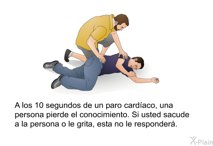 A los 10 segundos de un paro card�aco, una persona pierde el conocimiento. Si usted sacude a la persona o le grita, esta no le responder�.