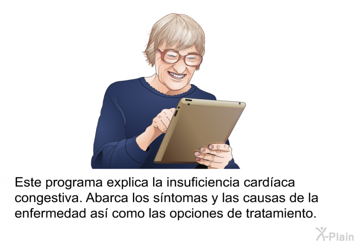 Esta informacin acerca de su salud explica la insuficiencia cardaca congestiva. Abarca los sntomas y las causas de la enfermedad as como las opciones de tratamiento.