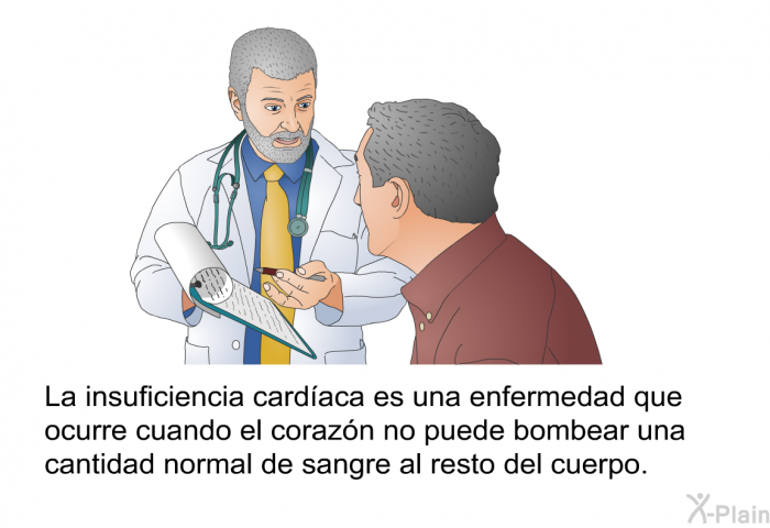 La insuficiencia cardaca es una enfermedad que ocurre cuando el corazn no puede bombear una cantidad normal de sangre al resto del cuerpo.