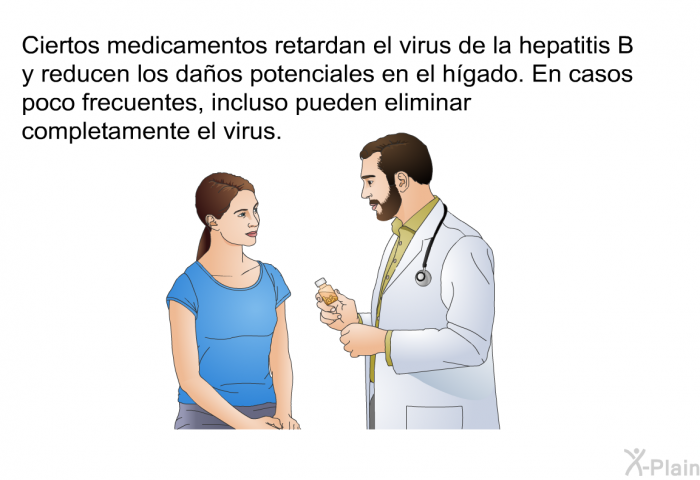 Ciertos medicamentos retardan el virus de la hepatitis B y reducen los daos potenciales en el hgado. En casos poco frecuentes, incluso pueden eliminar completamente el virus.
