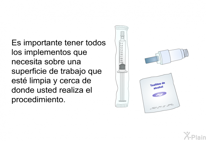 Es importante tener todos los implementos que necesita sobre una superficie de trabajo que est� limpia y cerca de donde usted realiza el procedimiento.