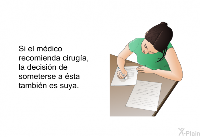 Si el mdico recomienda ciruga, la decisin de someterse a sta tambin es suya.