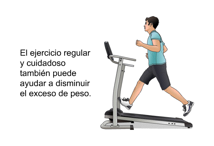 El ejercicio regular y cuidadoso tambi�n puede ayudar a disminuir el exceso de peso.