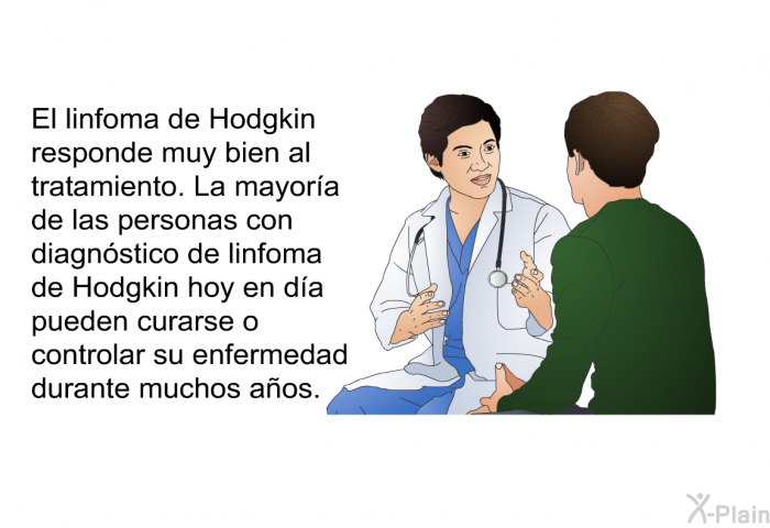 El linfoma de Hodgkin responde muy bien al tratamiento. La mayora de las personas con diagnstico de linfoma de Hodgkin hoy en da pueden curarse o controlar su enfermedad durante muchos aos.