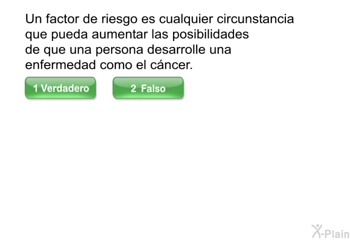 Un factor de riesgo es cualquier circunstancia que pueda aumentar las posibilidades de que una persona desarrolle una enfermedad como el cncer.