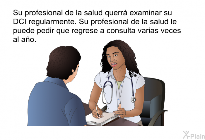 Su profesional de la salud querr examinar su DCI regularmente. Su profesional de la salud le puede pedir que regrese a consulta varias veces al ao.