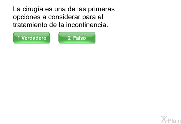 La ciruga es una de las primeras opciones a considerar para el tratamiento de la incontinencia.